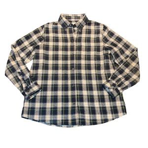 LL Bean Cotton Plaid Button Up Long Sleeved Shirt Green Blue Women’s Size Small